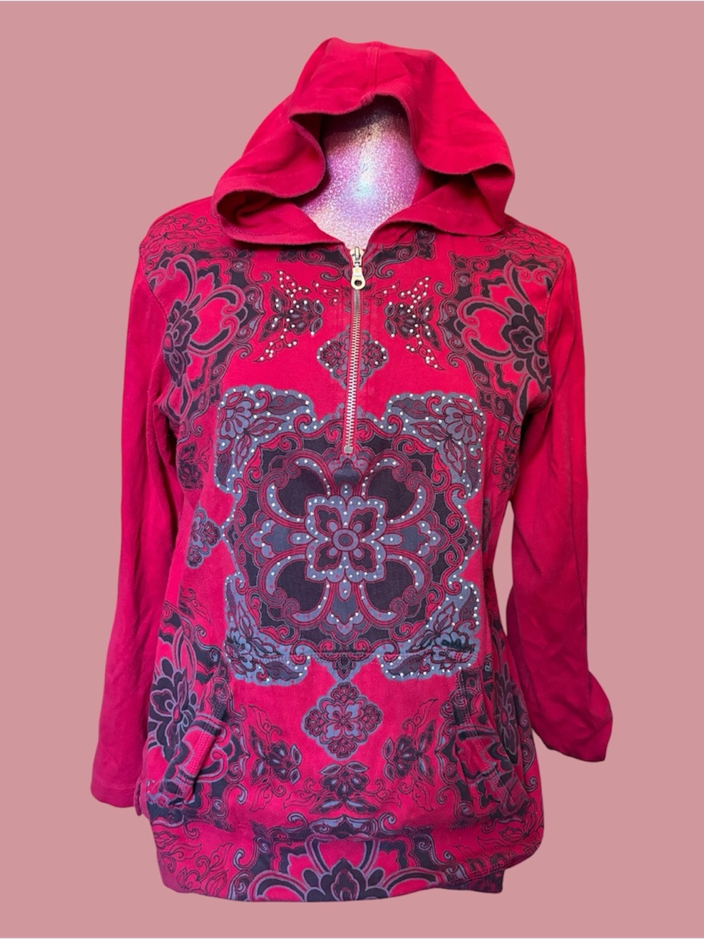 Pink/red Floral Zip Hoodie